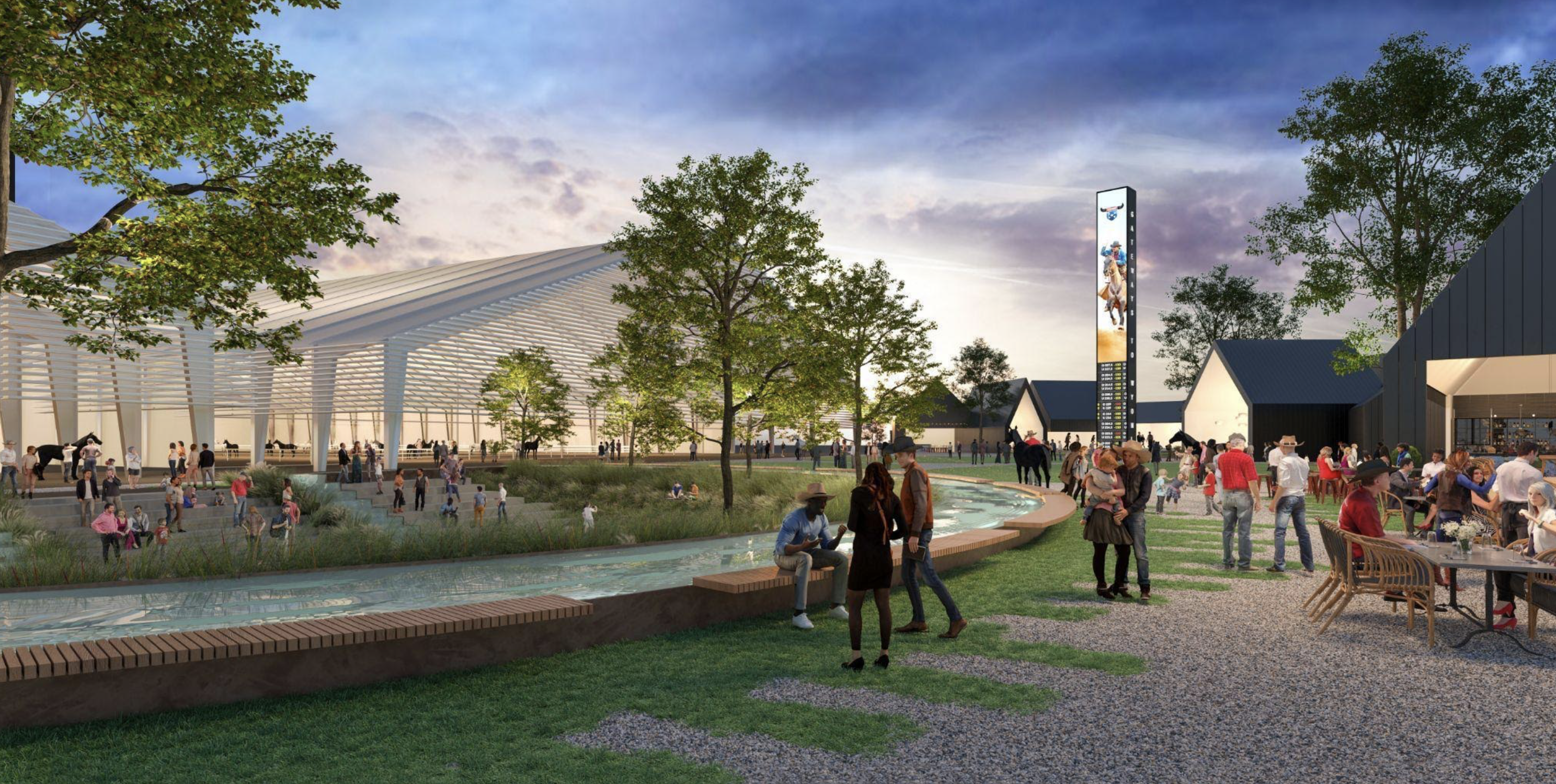 Outdoor community and entertainment area rendering